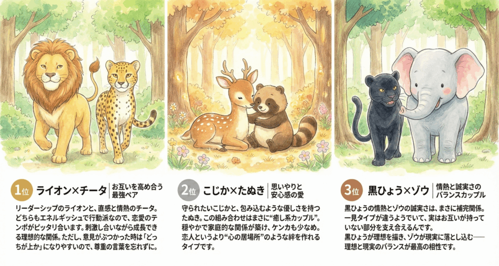 動物占い : 総合相性が最強のカップルTOP3
