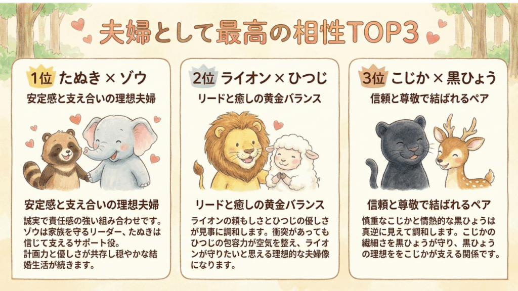 動物占い : 夫婦として最高の相性TOP3