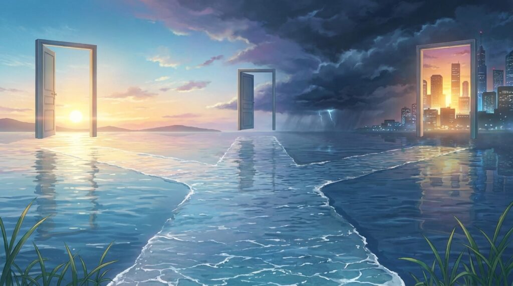 シチュエーション別 洪水の夢の解釈|逃げる・流される・助かる夢占いイメージ