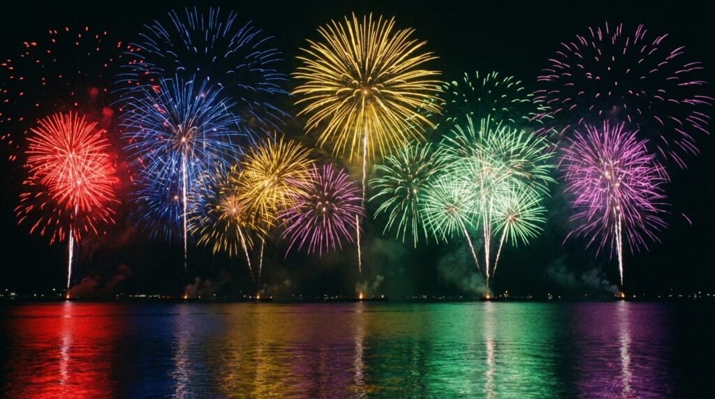 色別でみる花火の夢の意味｜赤や青、金色の花火が持つ象徴を解説するイメージ