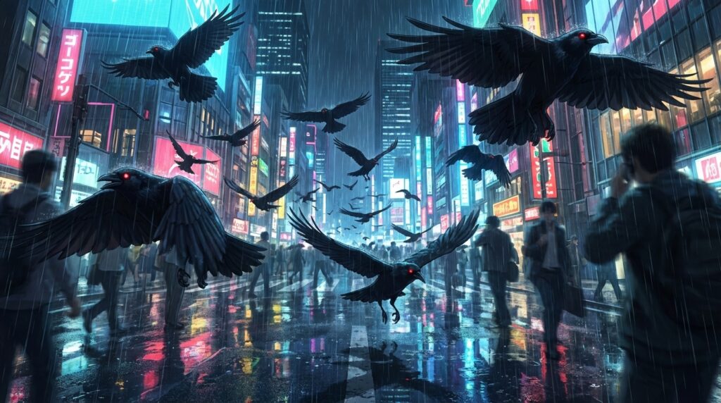 カラスに襲われる夢の意味｜プレッシャーや対人ストレスを示す夢占いイメージ