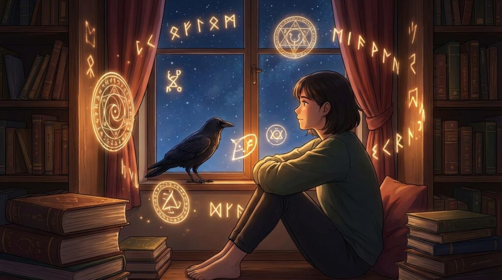 カラスと会話する夢の意味｜直感や内なる声と向き合う心理を示すイメージ